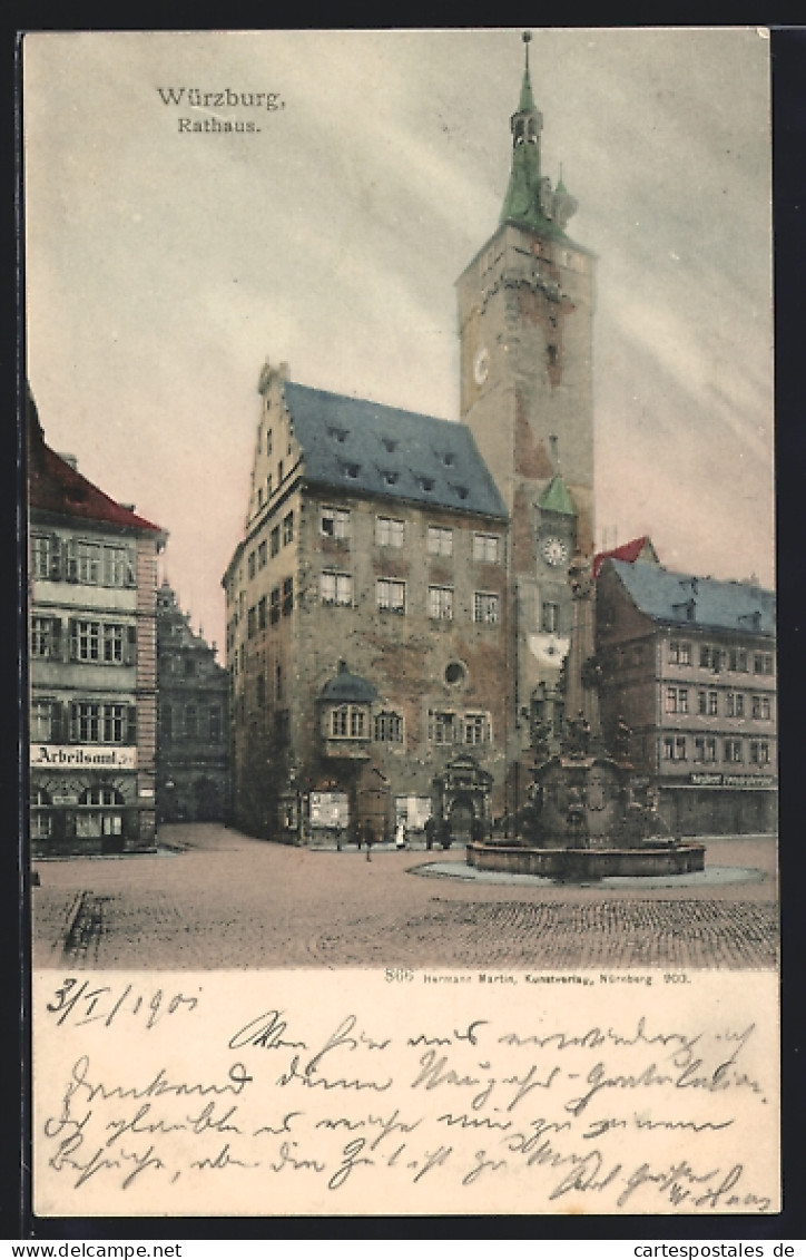 AK Würzburg, Rathaus Mit Brunnen Und Arbeitsamt  - Wuerzburg