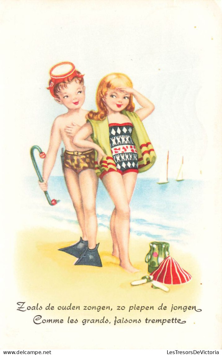 ENFANTS - Dessins D'enfants - Plage - Faisons Trempette - Colorisé - Carte Postale - Kindertekeningen