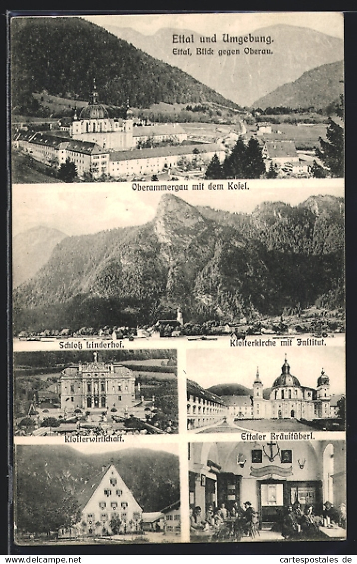 AK Oberammergau /Ettal, Schloss Linderhof, Ortsansicht Mit Kofel, Klosterkirche Mit Institut  - Oberammergau