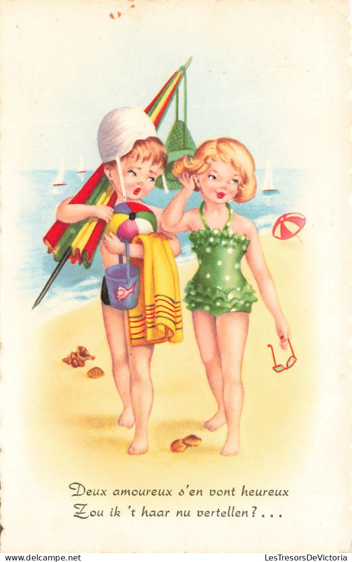 ENFANTS - Dessins D'enfants - Deux Amoureux S'en Vont Heureux - Colorisé - Carte Postale Ancienne - Kinder-Zeichnungen