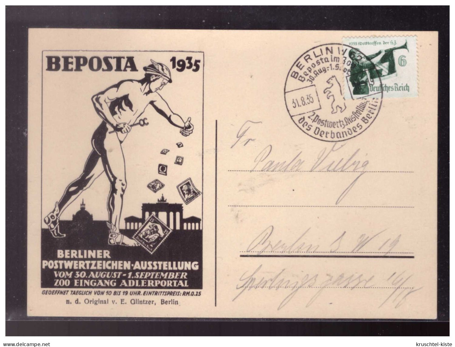 DT- Reich (024193) Postkarte Beposta 1935, Berliner Postwert-Ausstellung, Gelaufen Berlin 31.8.1935 - Lettres & Documents
