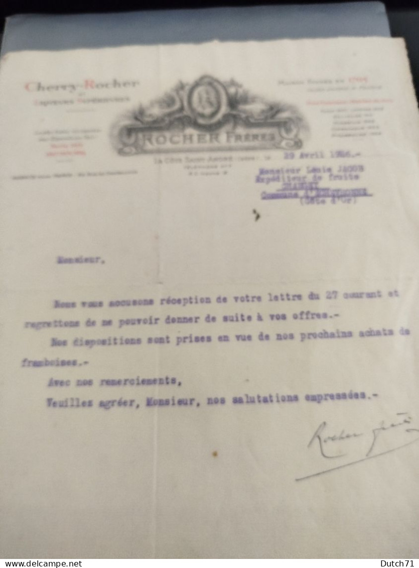 FACTURE ANCIENNE 1926/CHÉRRY ROCHER ET LIQUEUR SUPÉRIEUR - Altri & Non Classificati