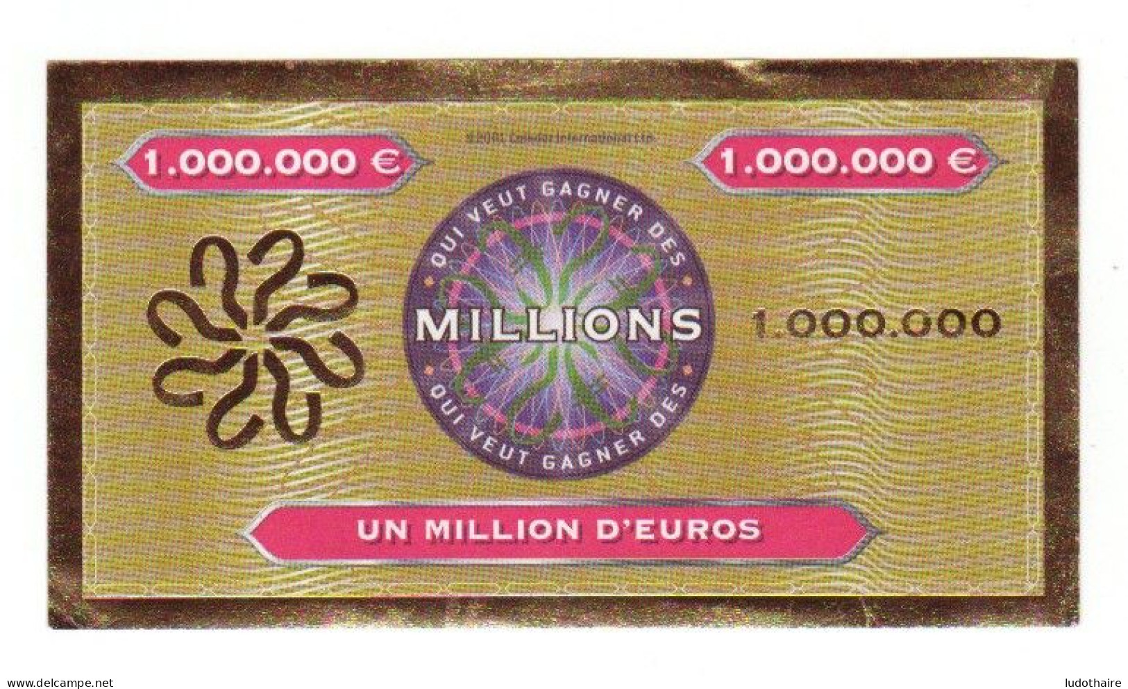 1 Billet De Jeu Un Million D'Euro, 1 000 000 €, Qui Veut Gagner Des Millions ? - Ficción & Especímenes