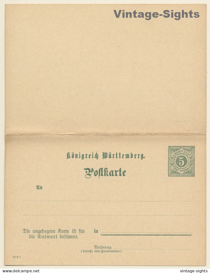 Ganzsache: Königreich Württemberg 5 Pf. Mit Antwort (Vintage PC 1891) - Postkarten