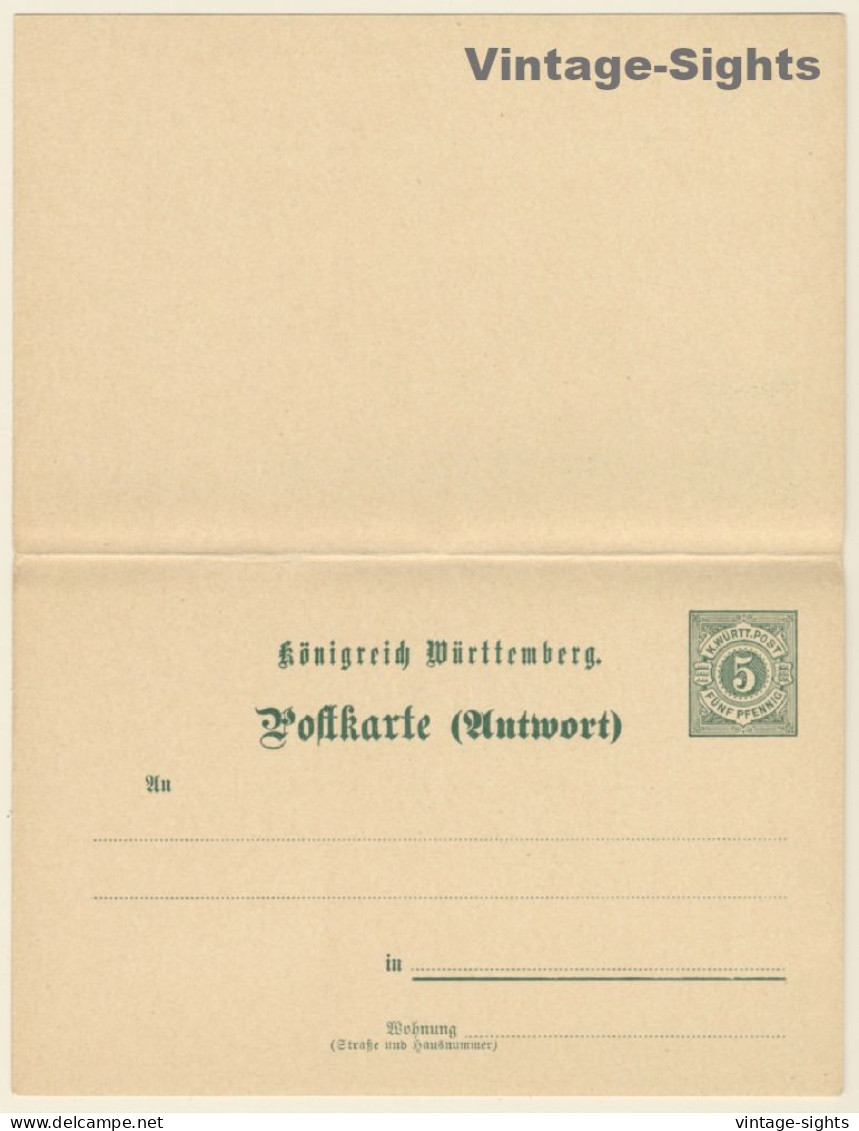 Ganzsache: Königreich Württemberg 5 Pf. Mit Antwort (Vintage PC 1891) - Postkarten