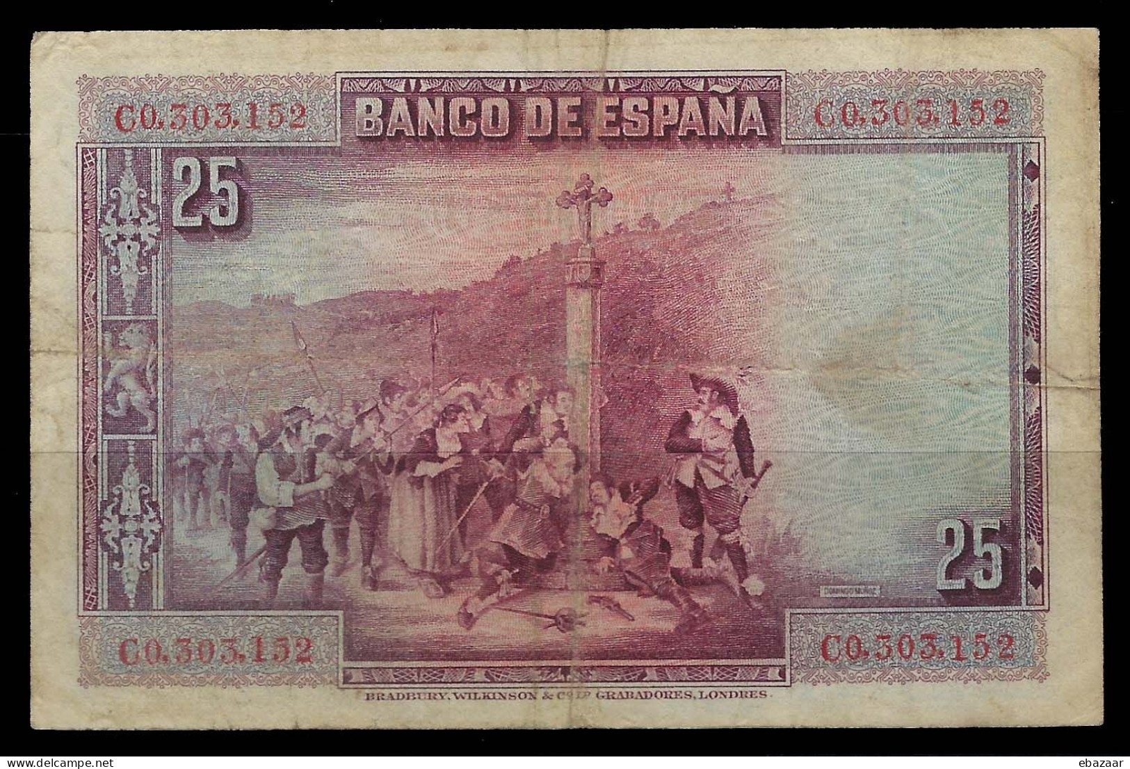 Spain Banknote 15.08.1928 Banco De España 25 Pesetas P- 74b Bradbury Wilkinson, London Circulated + FREE GIFT - 1-2-5-25 Peseten