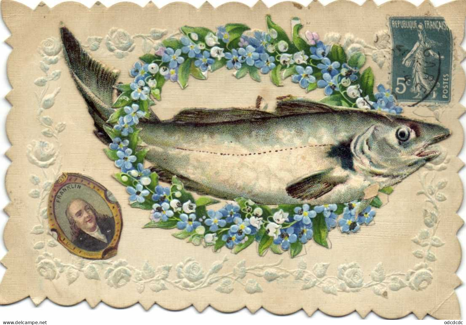 1er Avril Carte Gaufrée  Ajoutis Poisson Coutonne De Myosotie Portrait Personnage RV - 1° Aprile (pesce Di Aprile)