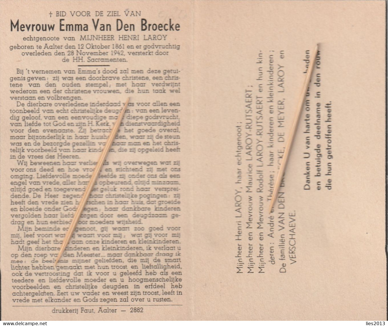 AAlter, 1942, Emma Van Den Broecke, Laroy - Images Religieuses