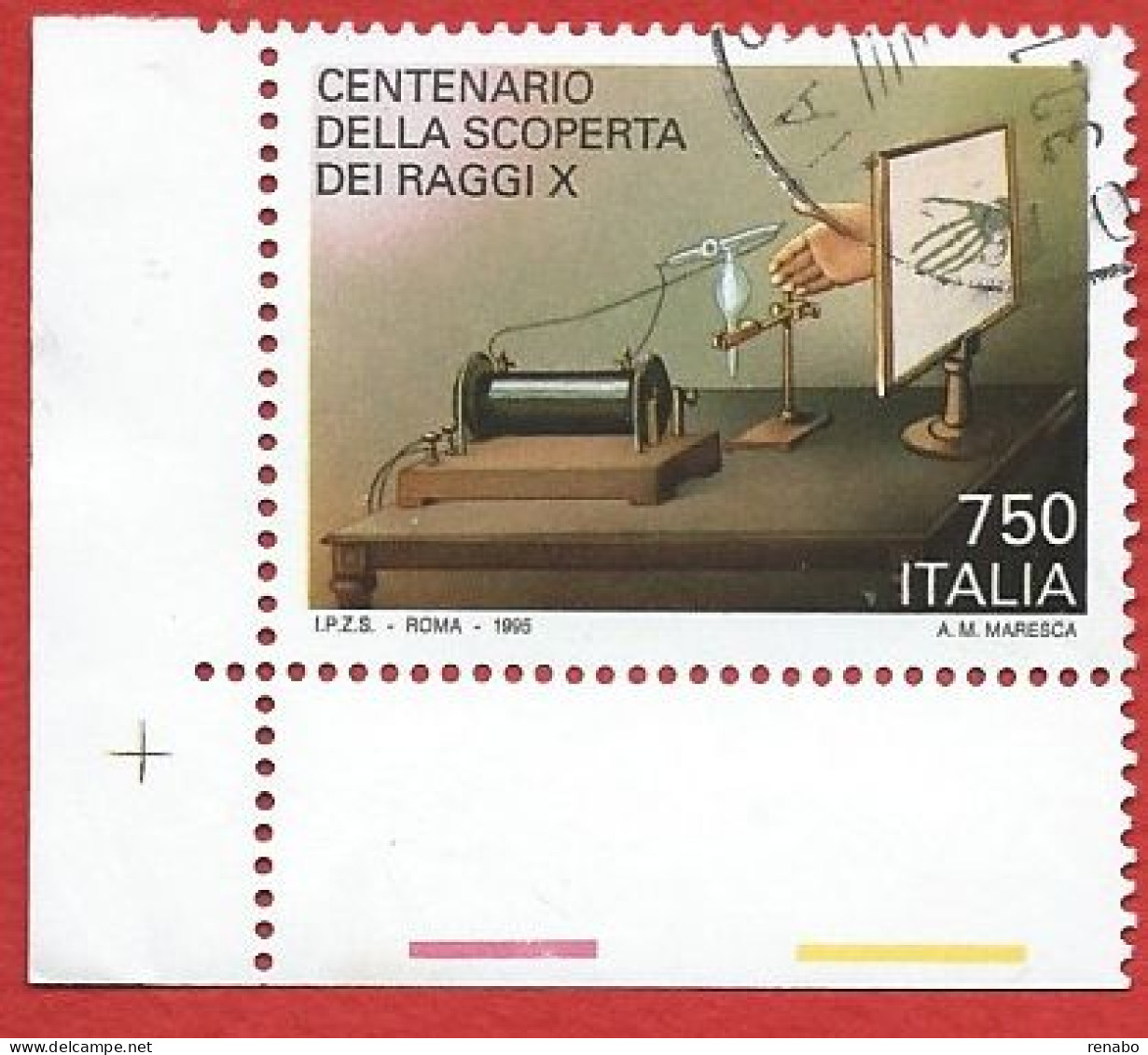 Italia 1995; Scoperta Dei Raggi X, Centenario. Francobollo D' Angolo. Usato - 1991-00: Usados