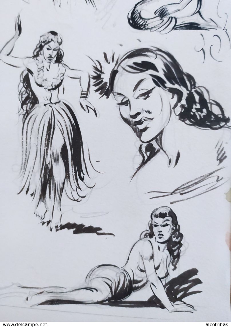 Maxime ROUBINET (Max Pen) Illustrateur BD 2 Dessins Originaux  Plume  Personnages Femme - Dibujos