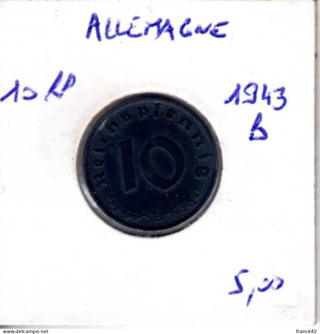 Allemagne. 10 Reichspfennig. 1943 B - 10 Reichspfennig