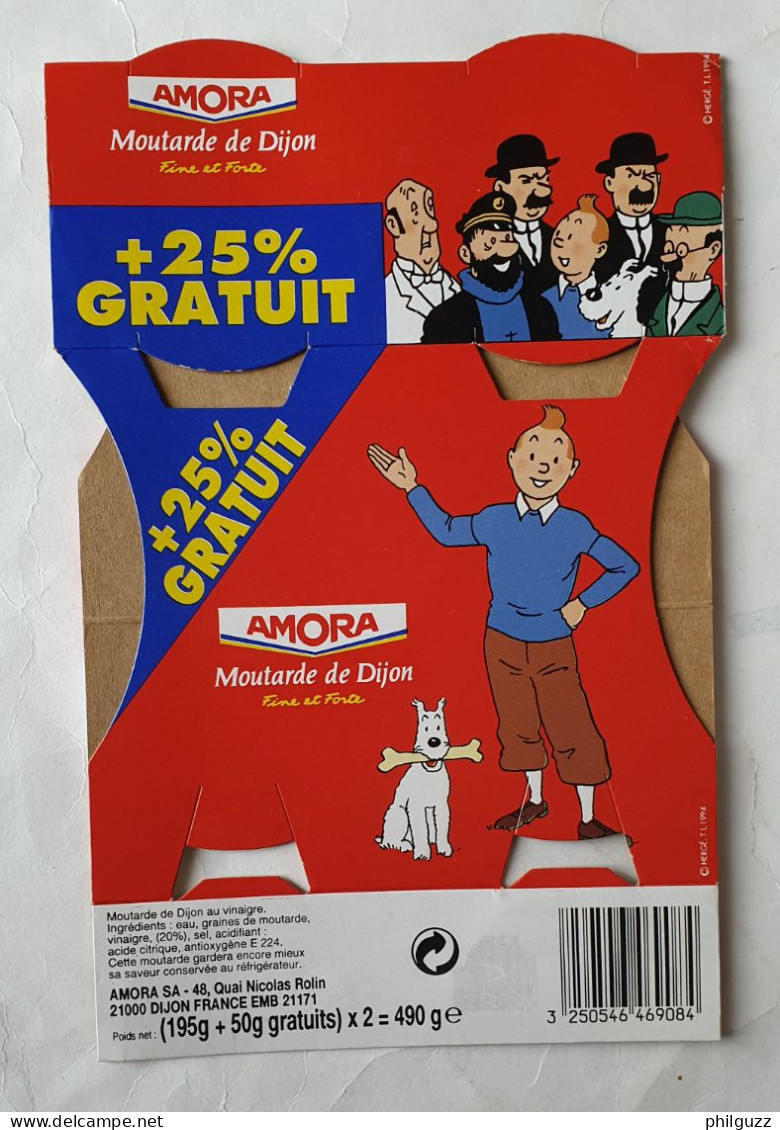 RARE EMBALLAGE VERRES A MOUTARDE TINTIN AMORA 1995 (2) - Werbeobjekte