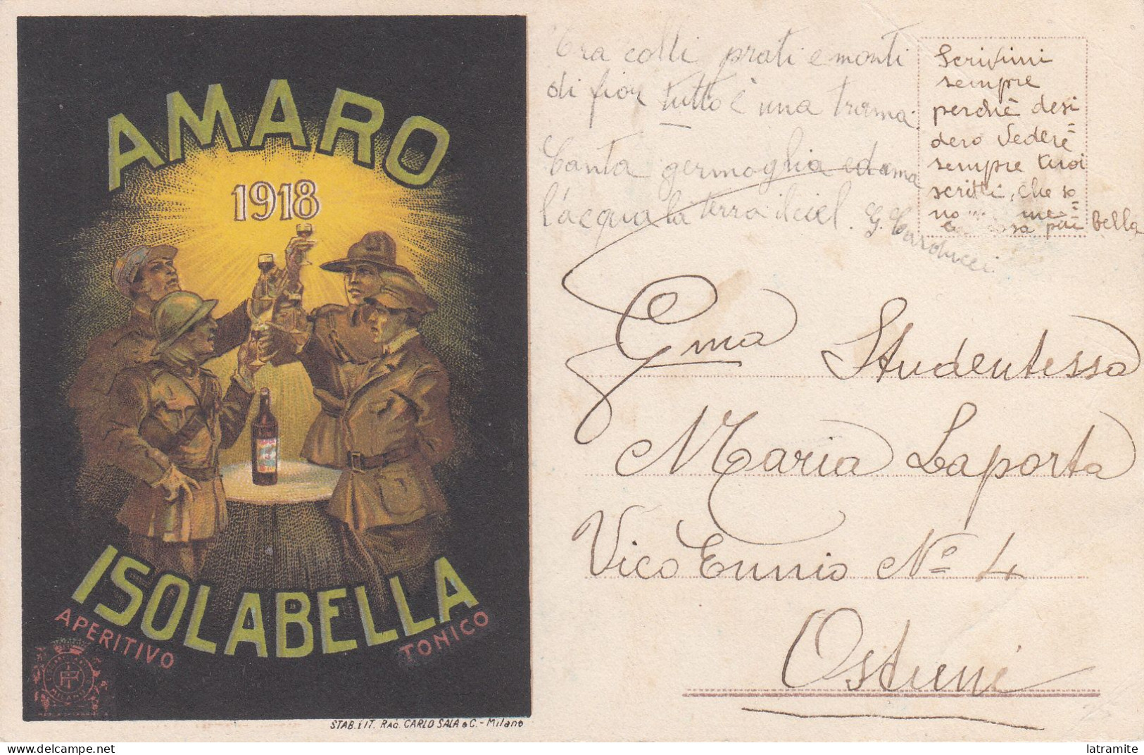 CODOGNATO - Cartolina Pubblicitaria AMARO ISOLABELLA - Other & Unclassified