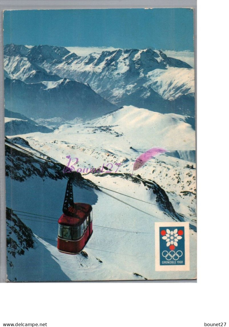 ALPE D'HUEZ Le Téléphérique Rouge Des Grandes Rousses Vue Sur La Station Et Le Massif Du Taillefer JO Grenoble 1968 - Autres & Non Classés