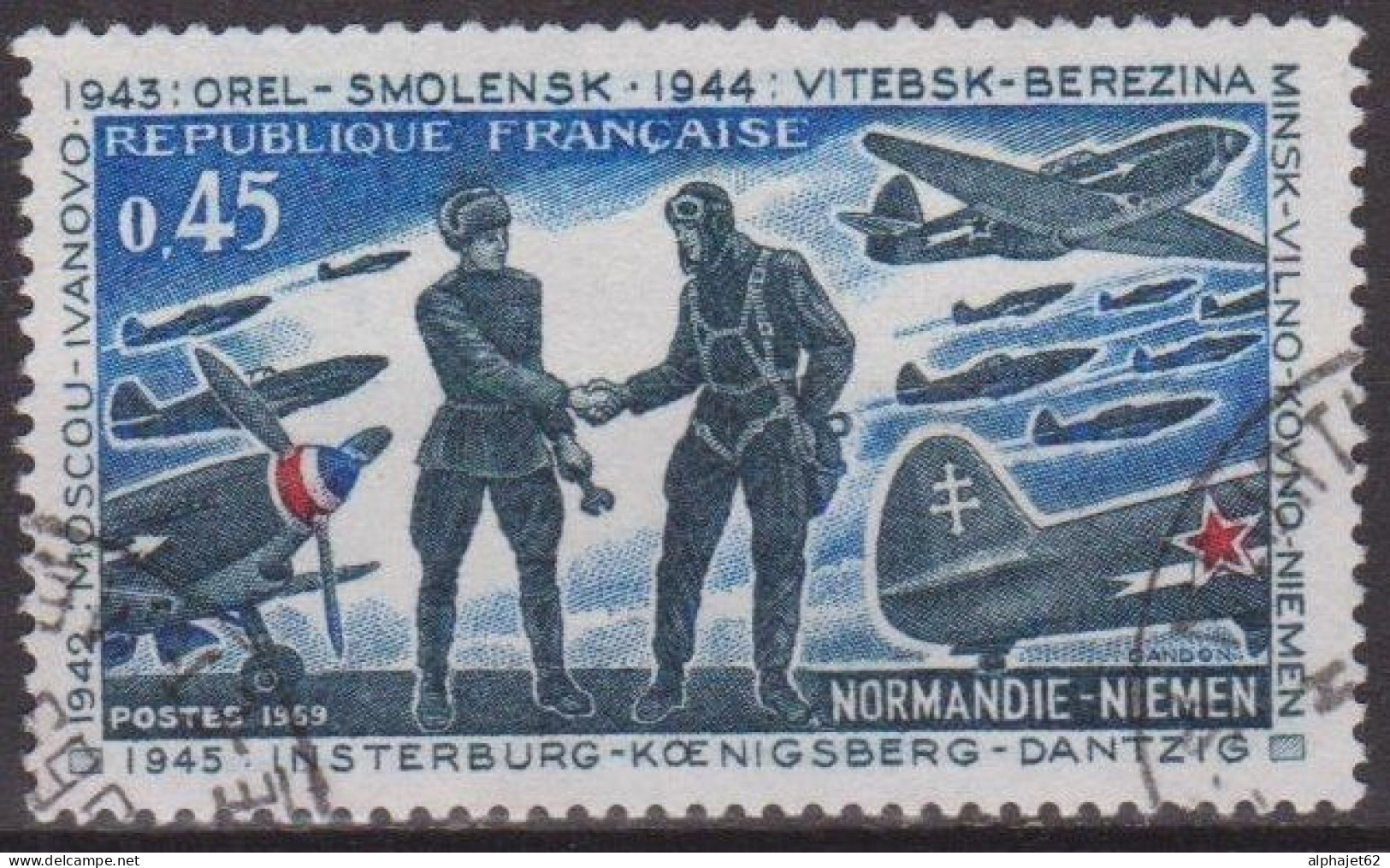 Armée, Aviation - FRANCE - Escadrille Normandie Niémen - Pilotes Russes Et Français, Yak 3 - N° 1606 - 1969 - Used Stamps