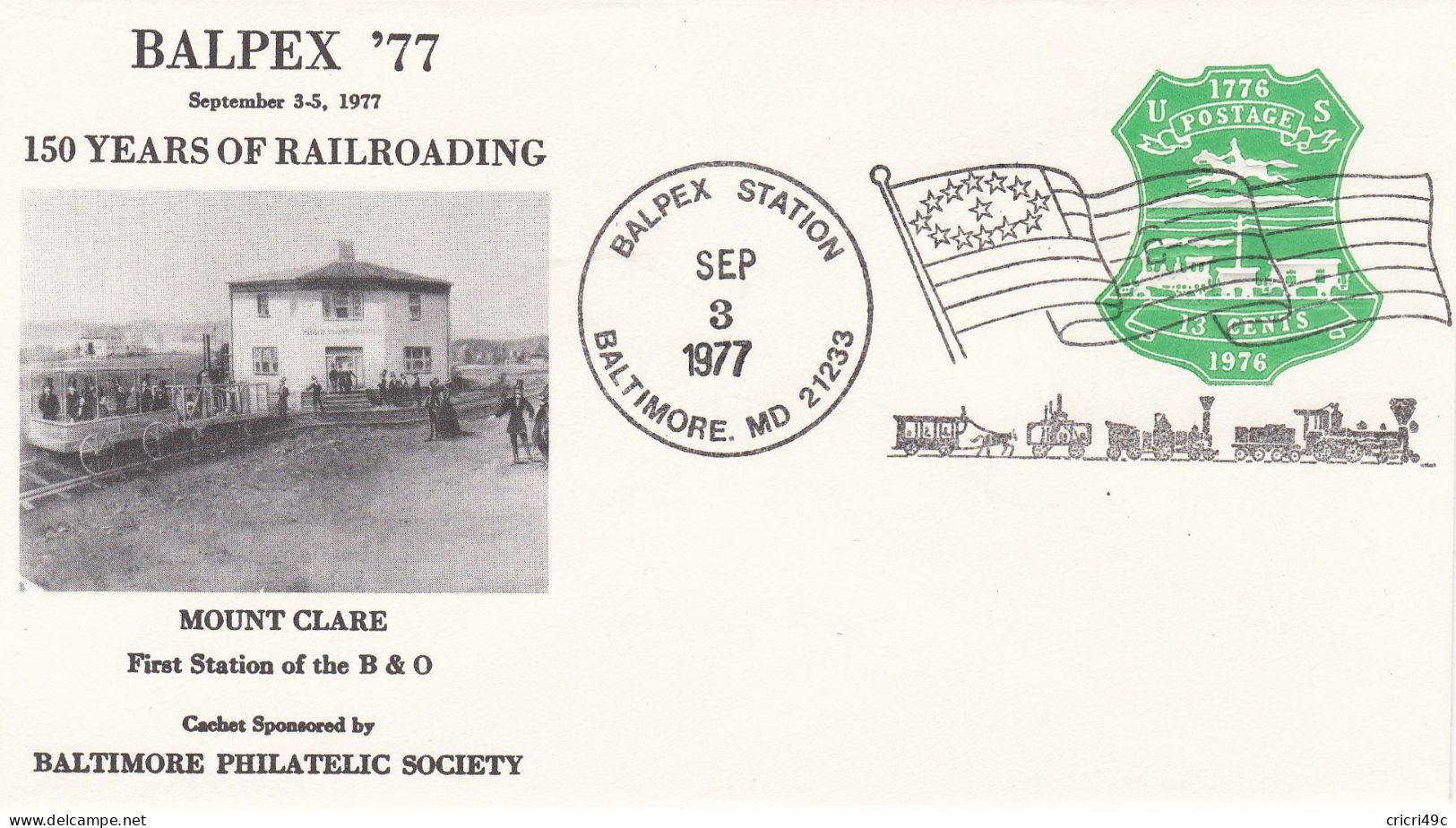 USA 1977 FDC Balpex Station, 150 Ans De Chemin De Fer - Brieven En Documenten
