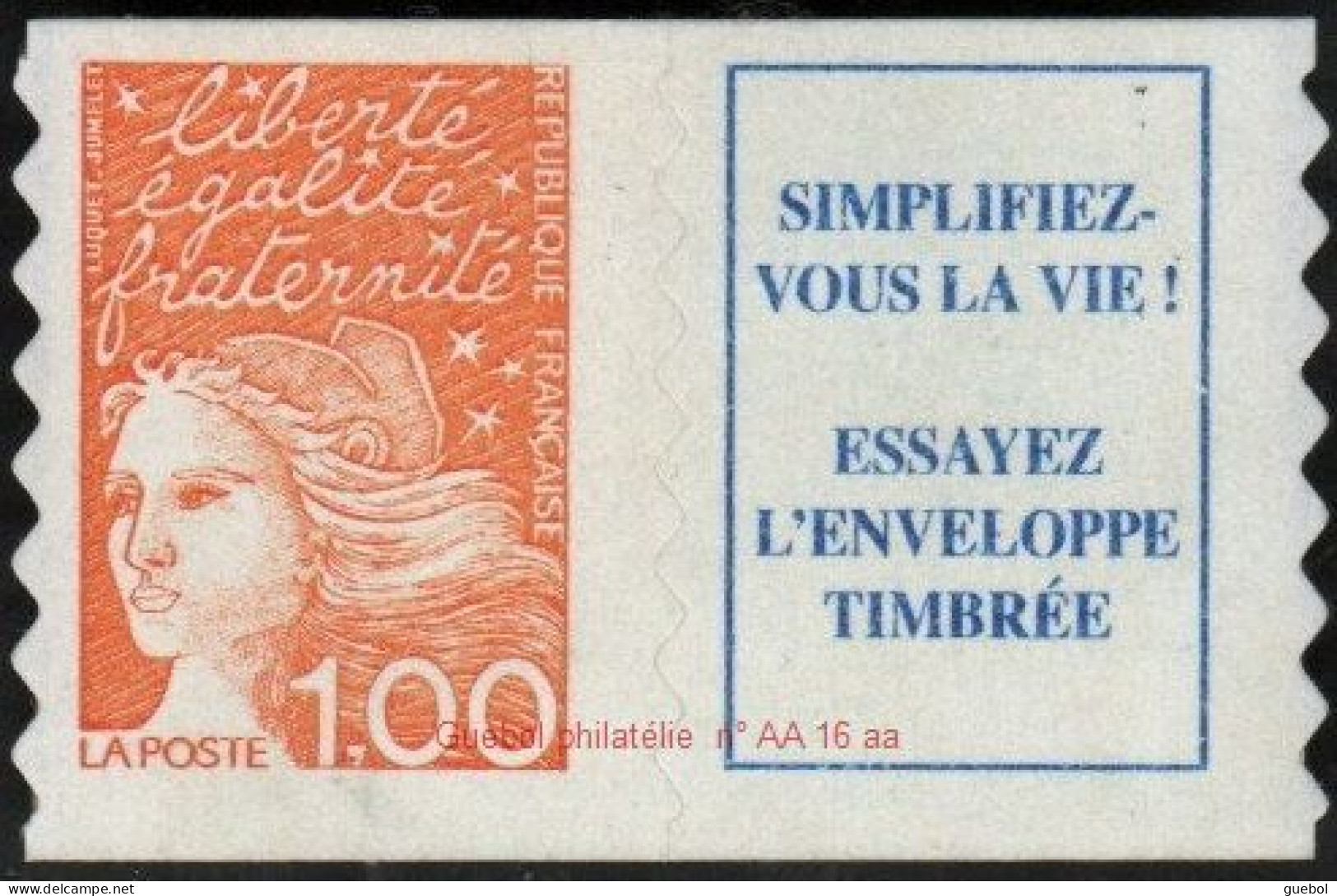 France Marianne Du 14 Juillet Autoadhésif ** N°   16,aa Ou 3101 Aa - Luquet Le 1f00 Orange + Vignette - - 1997-2004 Marianne Of July 14th