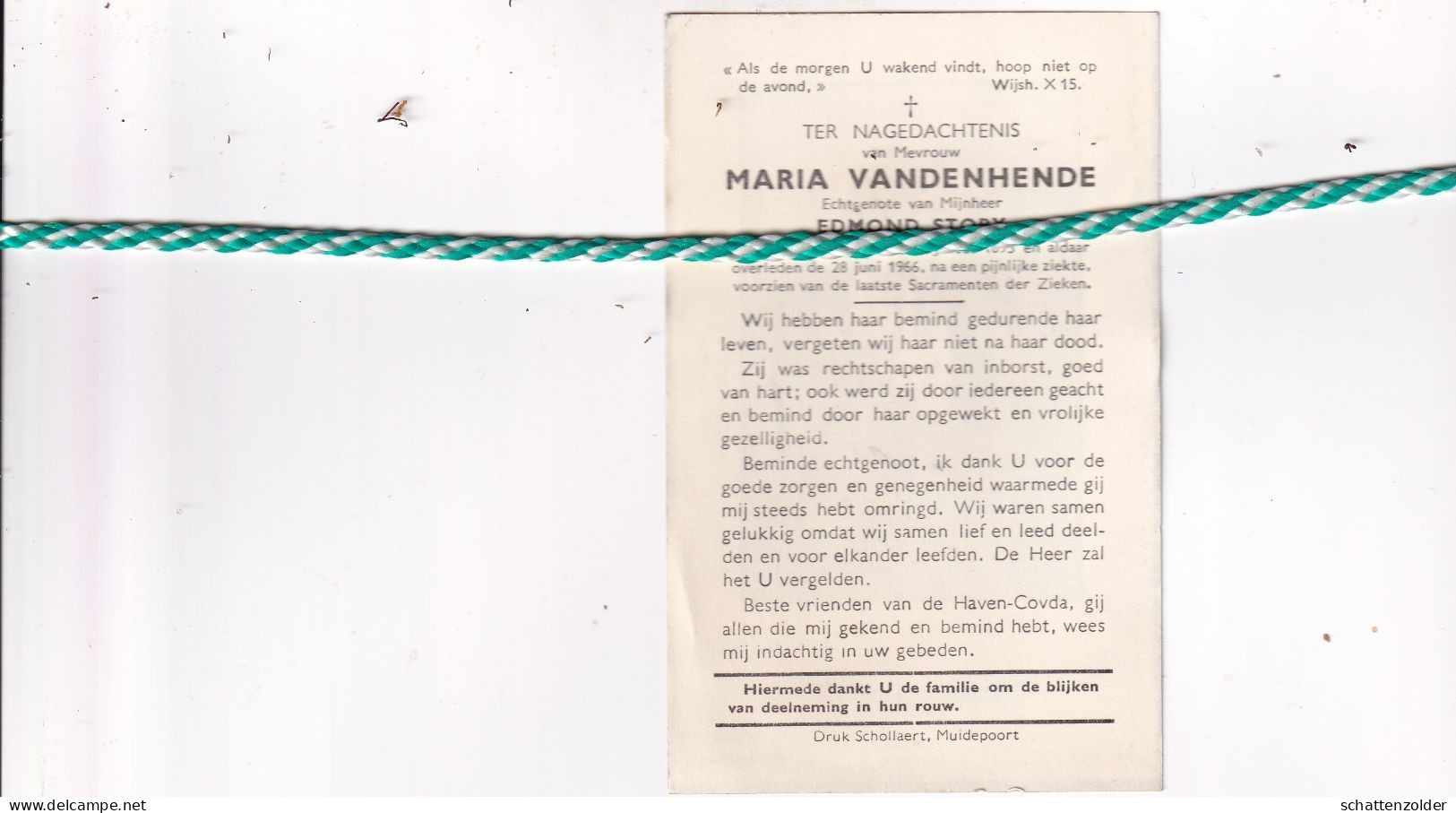 Maria Vandenhende-Story, Gent 1893, 1966 - Obituary Notices