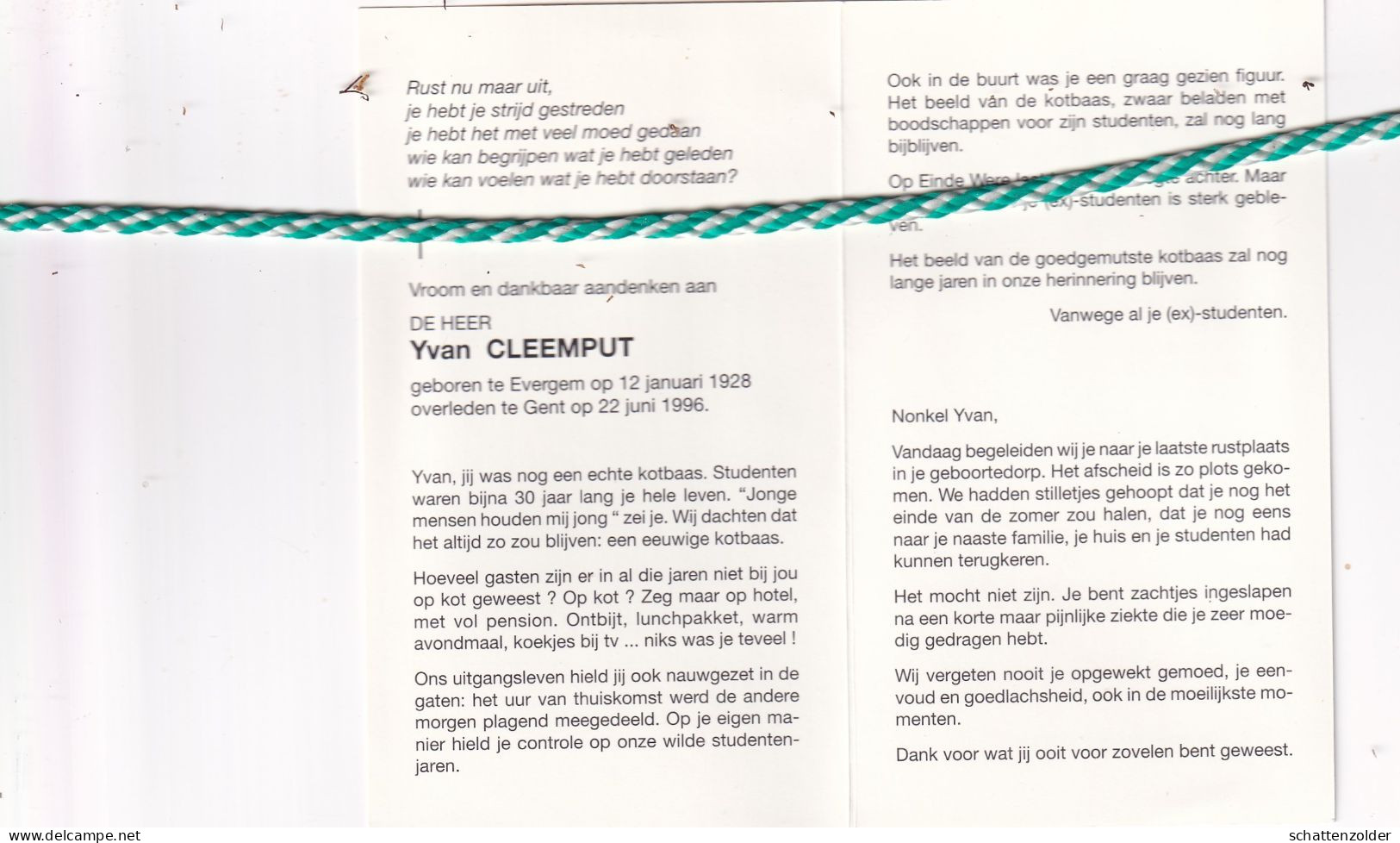 Yvan Cleemput, Evergem 1928, Gent 1996. Foto - Obituary Notices