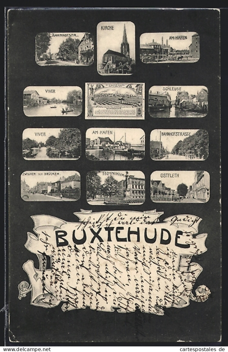 AK Buxtehude, Dampfer Am Hafen, Bahnhofstrasse, Viver  - Buxtehude