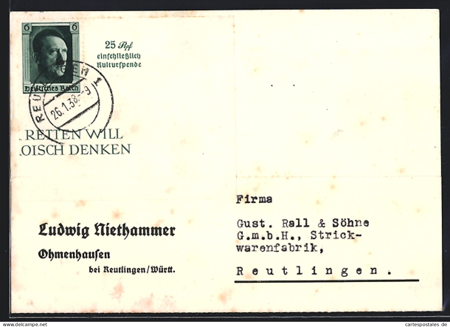AK Ohmenhausen Bei Reutlingen, Bestellung Von Ludwig Niethammer  - Reutlingen
