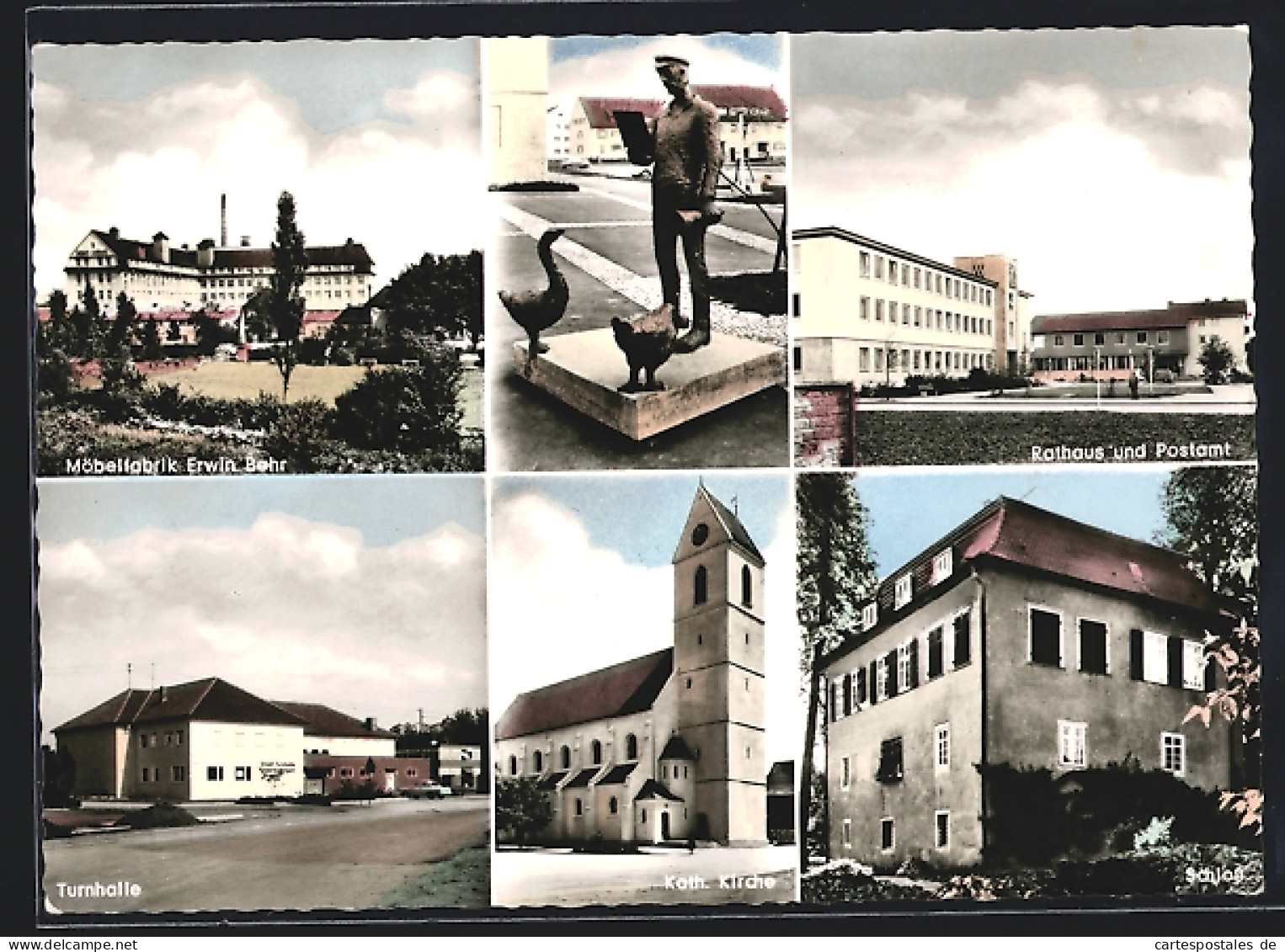 AK Wendlingen, Möbelfabrik Erwin Behr, Rathaus Und Postamt, Turnhalle, Kath. Kirche, Schloss  - Autres & Non Classés