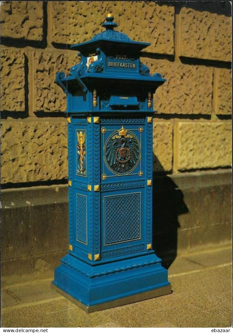 Germany Postcard, Standing Mailbox Of The Reichs Post + 1974 The 100th Anniversary Of The World Postal Union Stamp - Postal Services