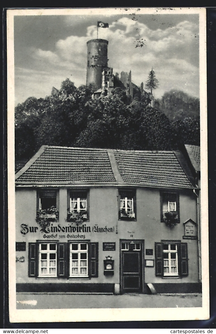 AK Bonn, Gasthof Zum Godesberg, Zur Lindenwirtin Ännchen, Burg Im Hintergrund  - Bonn