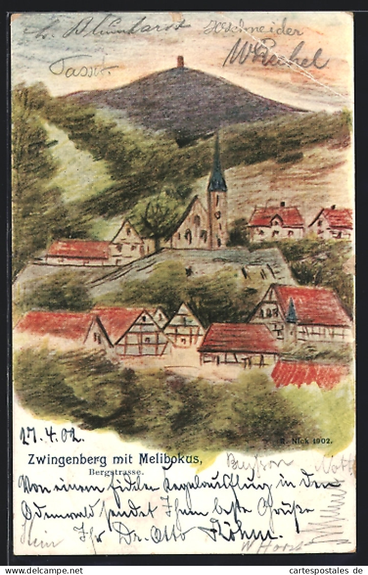 Lithographie Zwingenberg / Hessen, Panorama Mit Melikobus, Bergstrasse  - Otros & Sin Clasificación