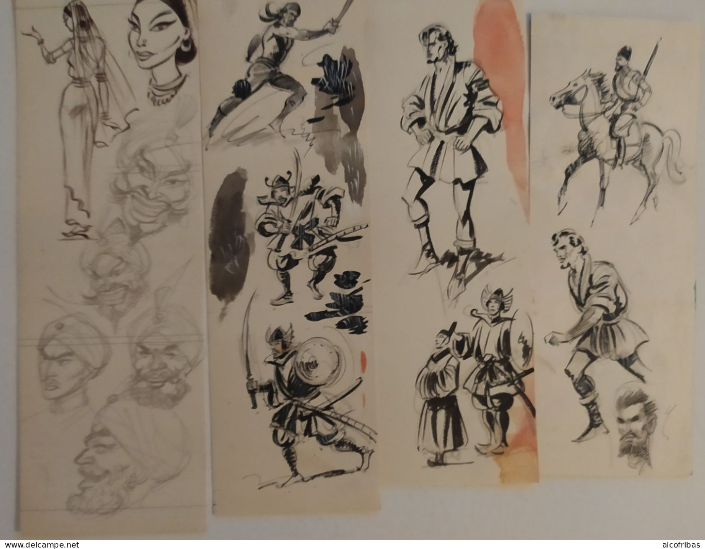 Maxime ROUBINET (Max Pen) Illustrateur BD 4 Dessins Originaux  Plume  Personnages Femme - Zeichnungen