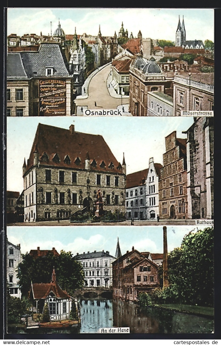 AK Osnabrück, Ortsansicht, Rathaus, Partie An Der Hase  - Osnabrück