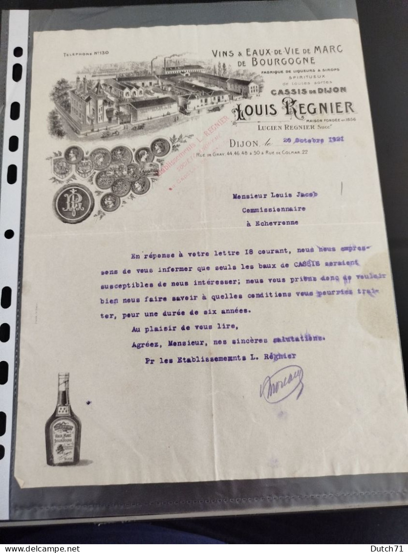 FACTURE ANCIENNE 1921/ LOUIS RÉGNIER/ CASSIS DE DIJON/ - Sonstige & Ohne Zuordnung