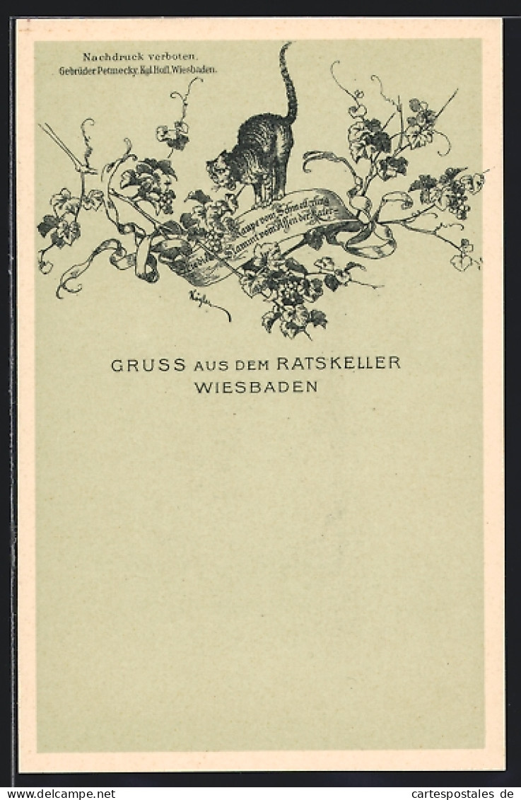 AK Wiesbaden, Ratskeller, Kater, Weinreben  - Wiesbaden