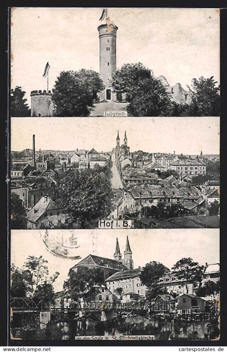 AK Hof I. B., Panorama, Labyrinth & St. Michaeliskirche  - Autres & Non Classés