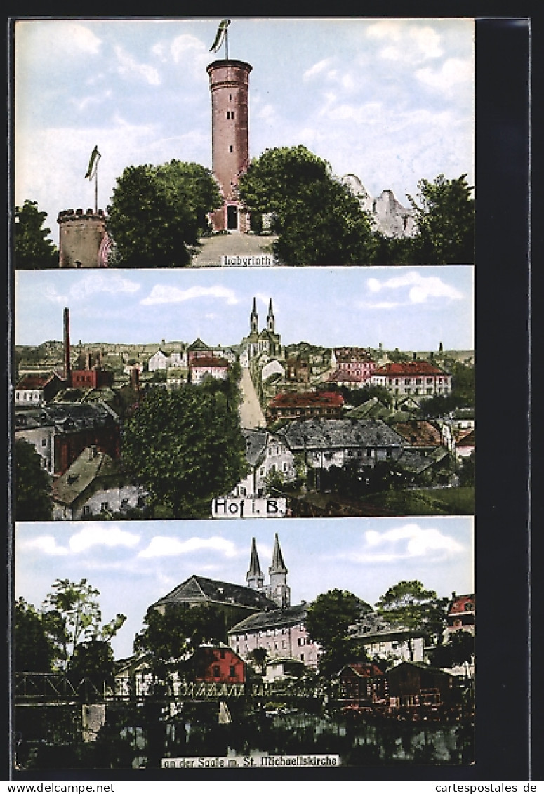 AK Hof I. B., Panorama, Labyrinth & St. Michaeliskirche  - Sonstige & Ohne Zuordnung