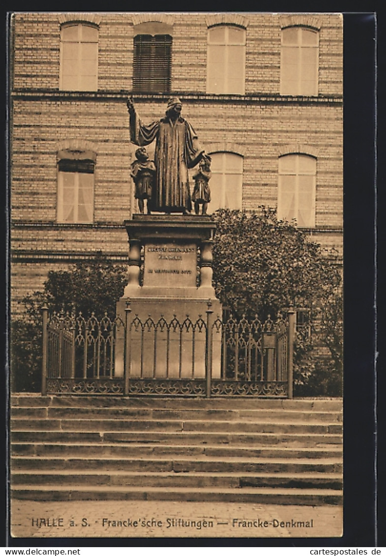 AK Halle A. Saale, Das Francke Denkmal Vor Den Franckeschen Stiftungen  - Other & Unclassified