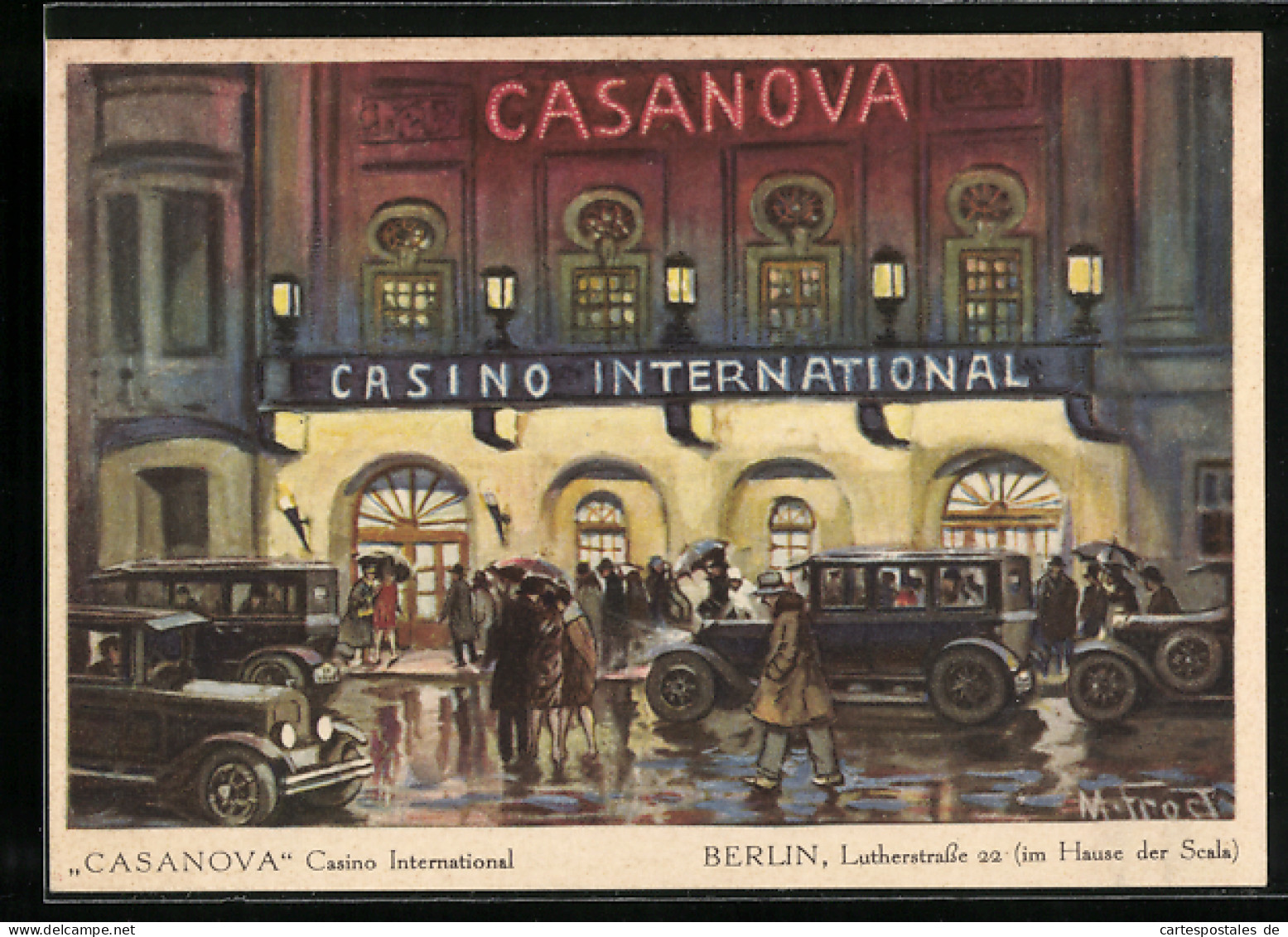 Künstler-AK Berlin, Casino International Casanova, Lutherstrasse 22, Anfahrt  - Schoeneberg