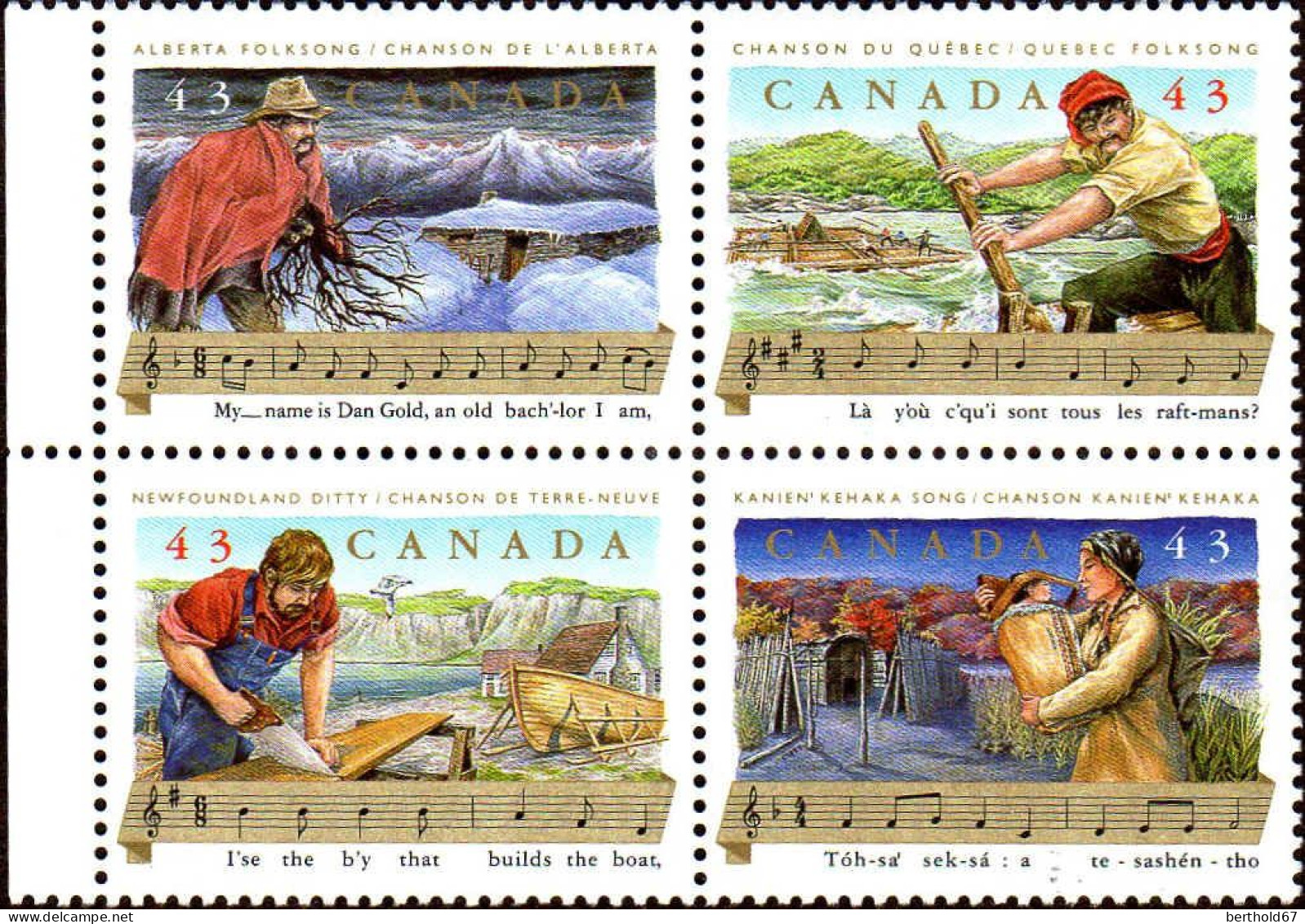 Canada Poste N** Yv:1334/1337 Folklore Canadien Chansons Populaires Bord De Feuille - Nuevos