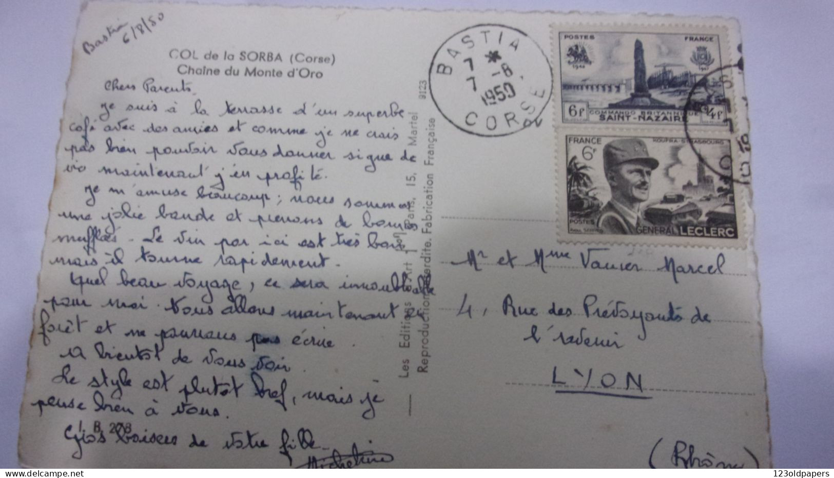 CORSE 1950  CHAINE DU MONTYE D ORO TIMBRES LECLERC KOUFRA SAINT NAZAIRE COL DE LA SORBA - Other & Unclassified