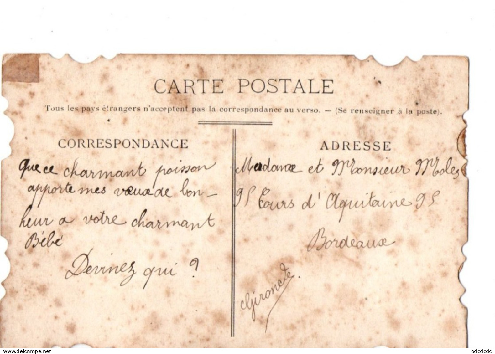 Carte Ajoutis Trèfle Etoile Poisson Bébé Ruban Lettre RV - Autres & Non Classés