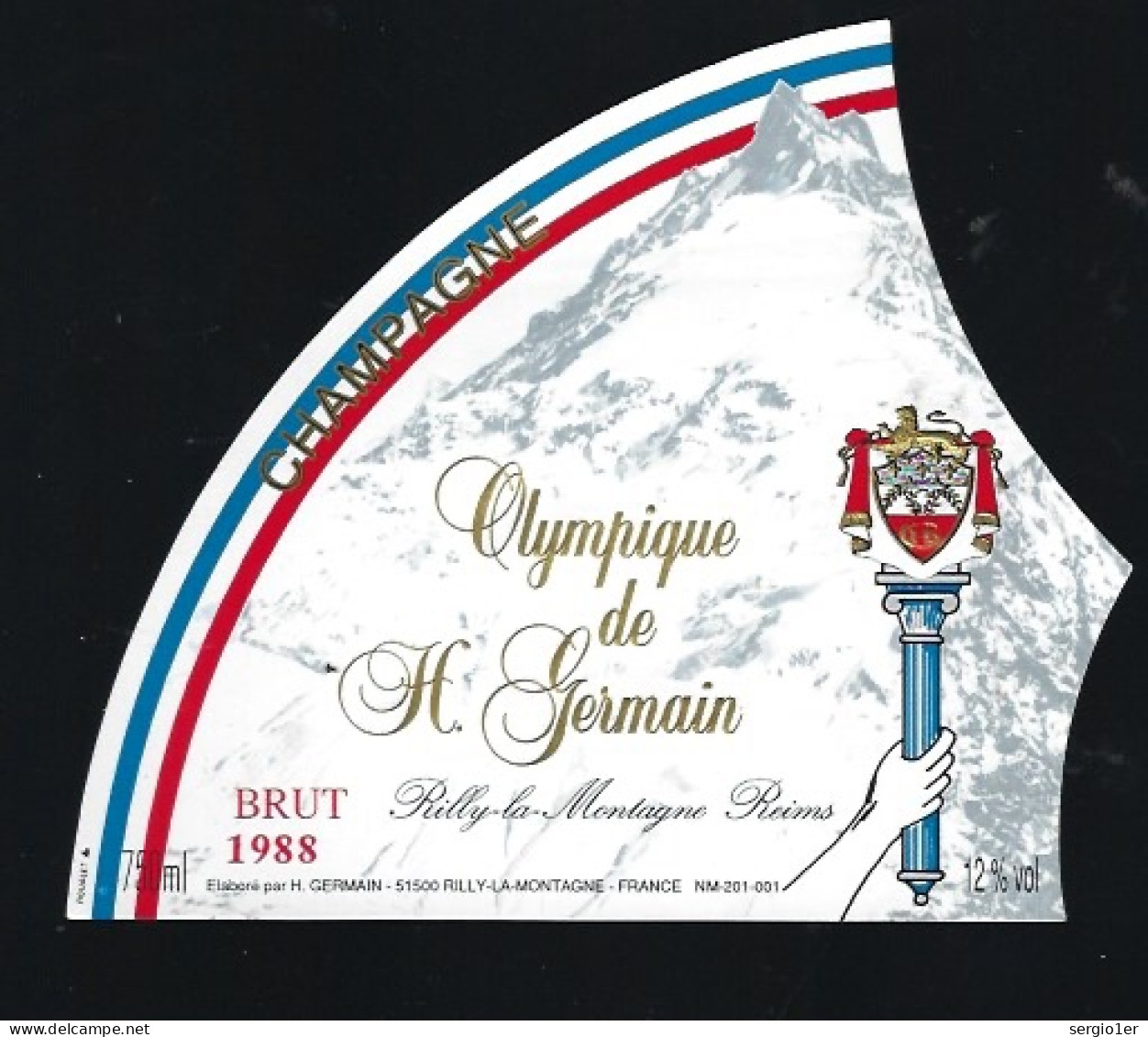 Etiquette Champagne Brut Millesime 1988 Olympique De H Germain Rilly La Montagne Marne 51 Thème Sport Jeux Olympique Fla - Champagner