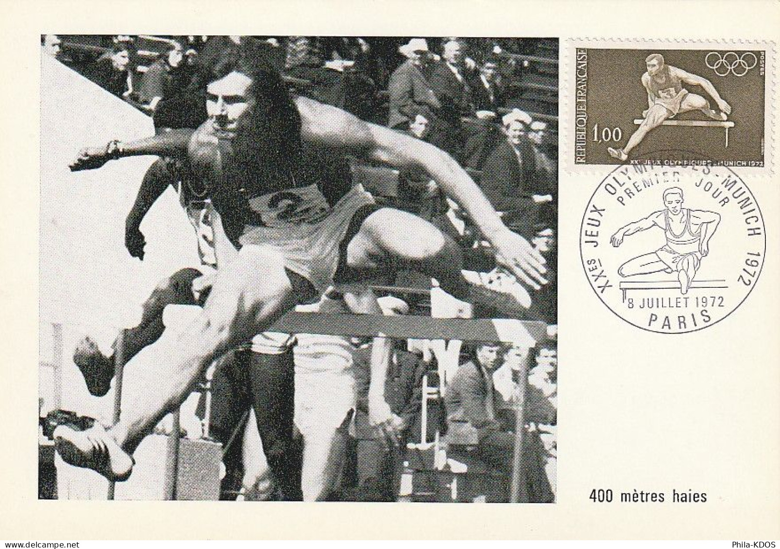 " J.O MUNICH / ATHLETISME / 400 METRES HAIES  " Sur Carte Maximum De 1972. N° YT 1722  Parfait état. CM à Saisir ! - Atletica