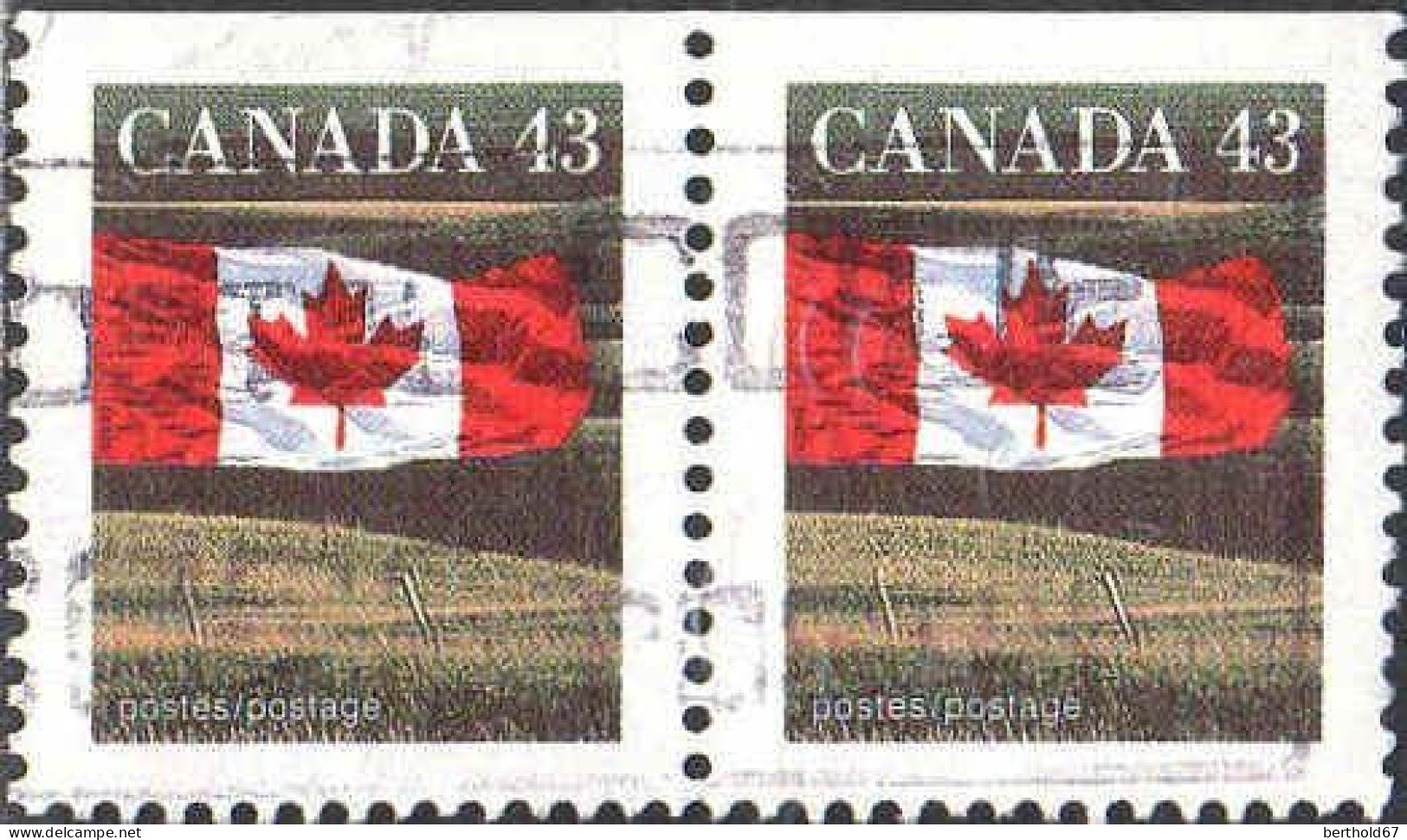 Canada Poste Obl Yv:1298a Mi:1338Do Drapeau Canadien Paire (Belle Obl.mécanique) - Gebraucht