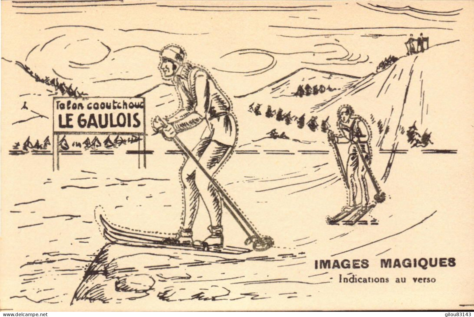 Bergougnan, Le Gaulois, Talons Caoutchouc, Illustration Sport, Ski, Skieurs - Advertising