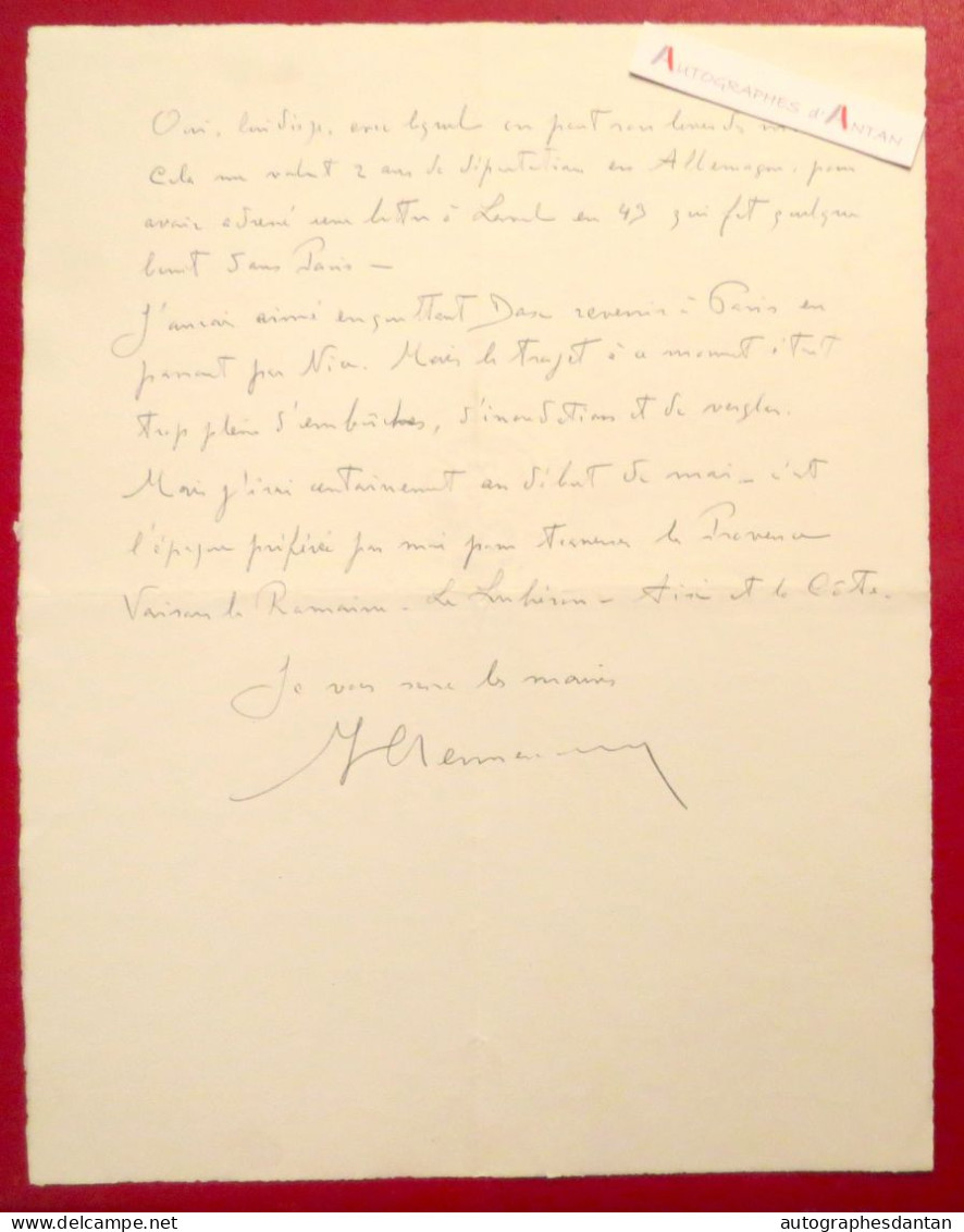 ● L.A.S 1959 Michel CLEMENCEAU Fils De Georges Clemenceau Moret Sur Loing Grange Batelière Maurevert Lettre Autographe - Politicians  & Military