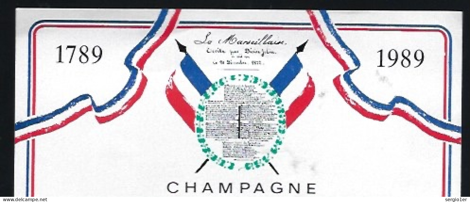 Etiquette Champagne Brut  1er Cru Blanc De Blancs  1789-1989  La Marseillaise   F L Hinguerlot Vertus Marne 51 - Champagner