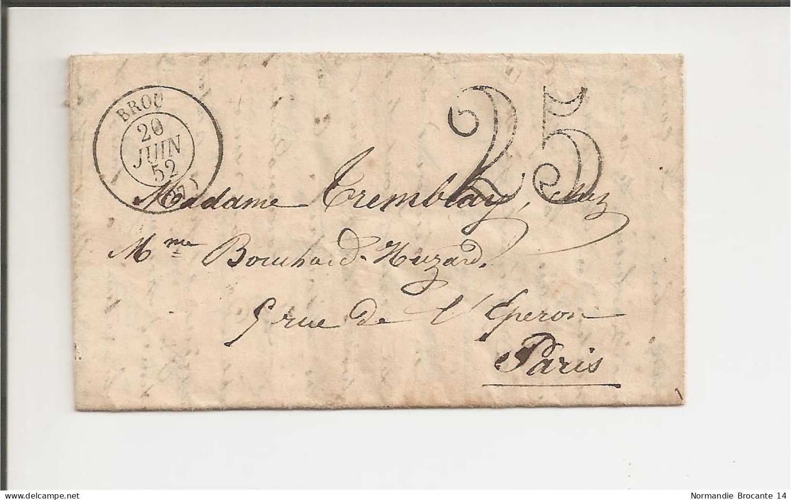 Lettre De Broc (Alpes-Maritimes)  Pour Paris De Juin 1852 - Taxe 25 - 1849-1876: Classic Period