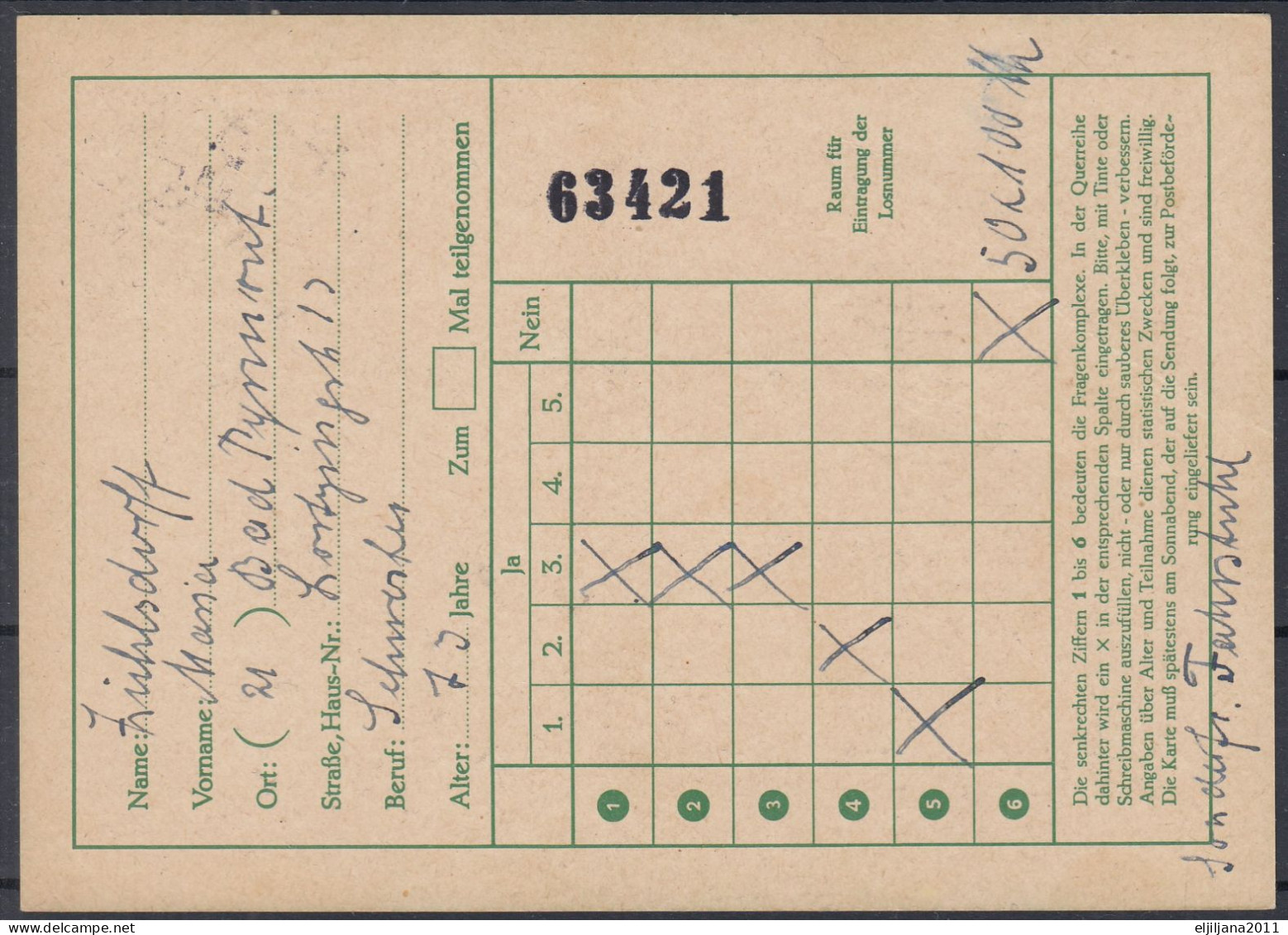 ⁕ Germany 1957 Deutsche BundesPost ⁕ FUNKLOTTERIE (24a) Hamburg 1 ⁕ Bad Pyrmont Postmark ⁕ Stationery Postcard - Cartes Postales - Oblitérées