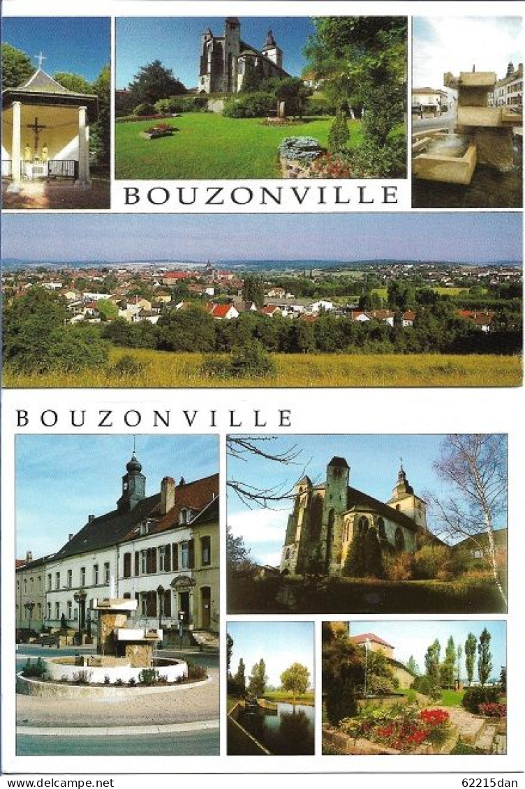 57 . BOUZONVILLE . PLACE DE L'HOTEL DE VILLE . ABBATIALE SAINTE CROIX . PARTERRE FLEURI . LOT DE 2 CARTES - Altri & Non Classificati