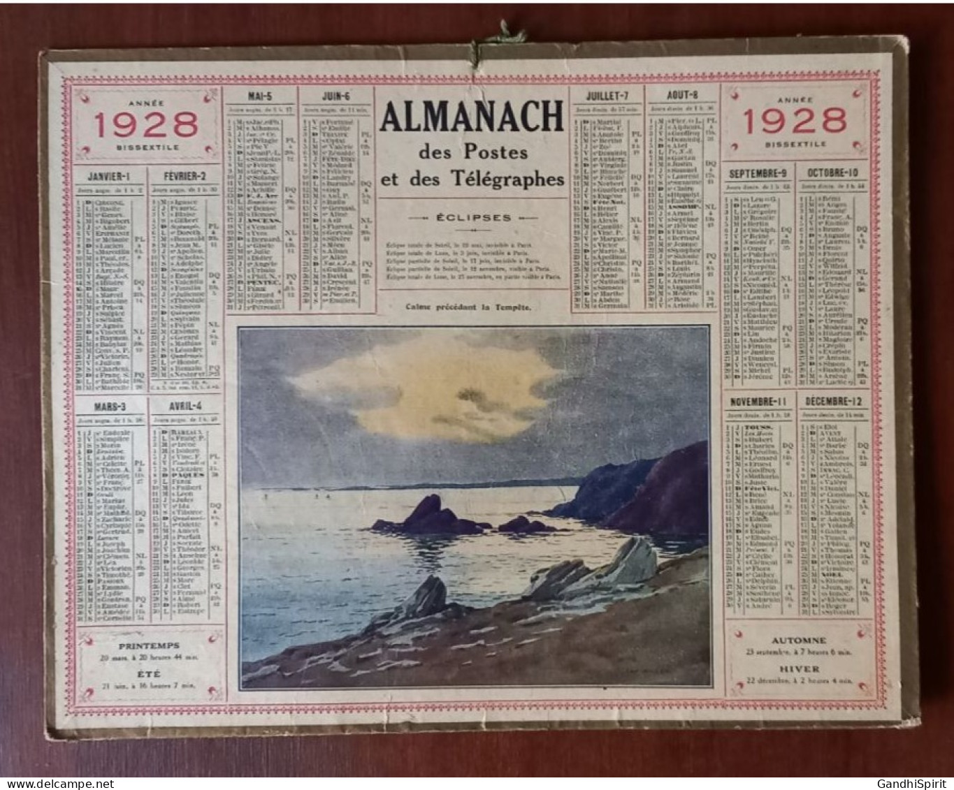 1928 Calendrier / Almanach Illustré Par ??? Calme Précédant La Tempête (Bord De Mer) Année Bissextile - Big : 1921-40